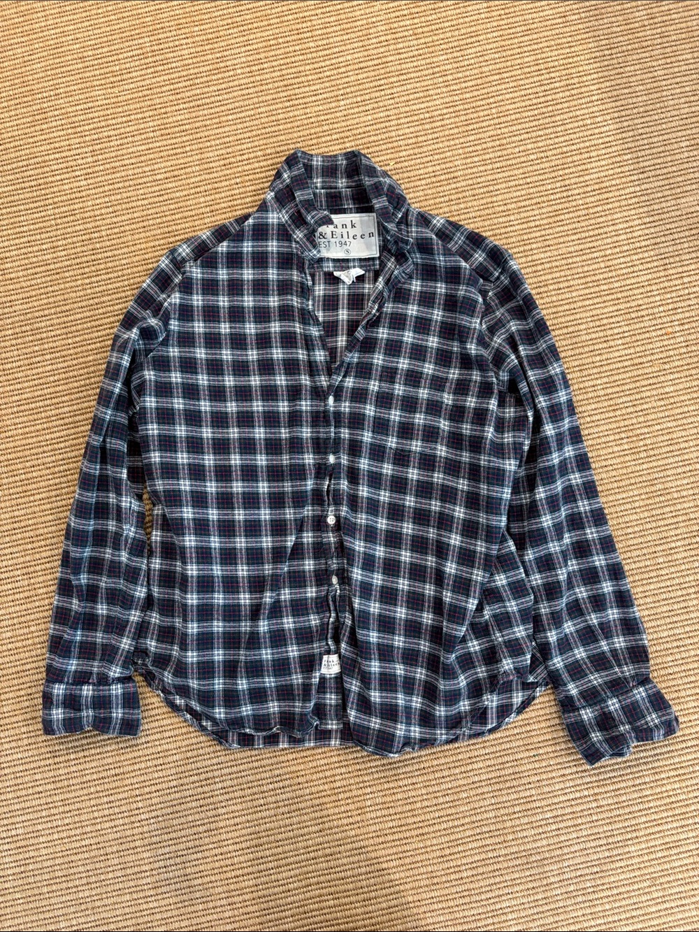 Frank & Eileen Blue and White Plaid Cotton Button-Up Shirt